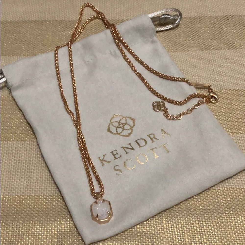 Kendra Scott Rose Gold Hexagon Pendant Necklace with White Stone
